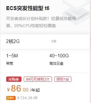 阿里云ECS突发性能实例T6和t5能不能买？20%CPU是什么意思？